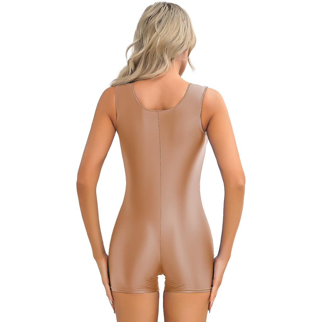 Womens Solid Color Stretchy Bodysuit Sleeveless U Neck Jumpsuit Yoga Dance Workout Attire Swimwear Activewear