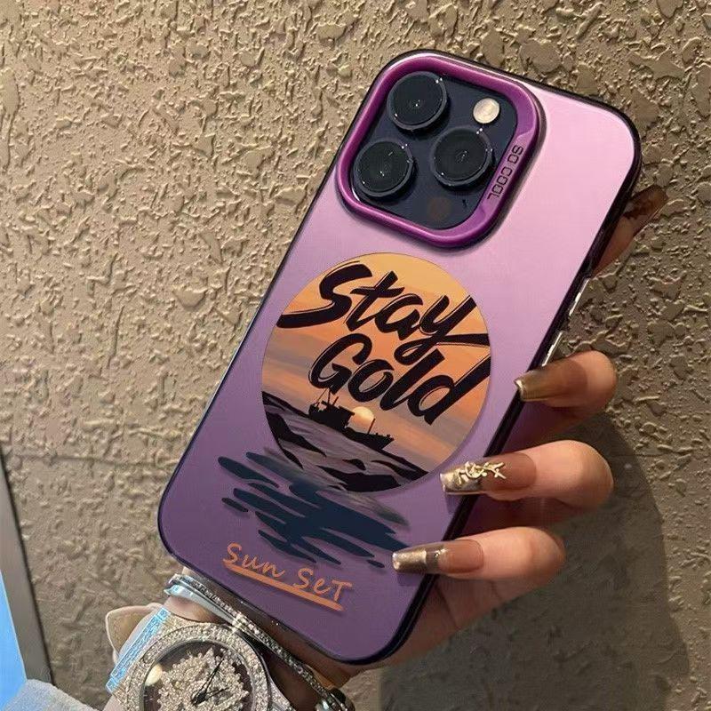 

Europe & America Sunset Silver Phone Case for Apple iPhone 17 Pro Max/16/15/14/13/12 15 Pro Max фіолетовий