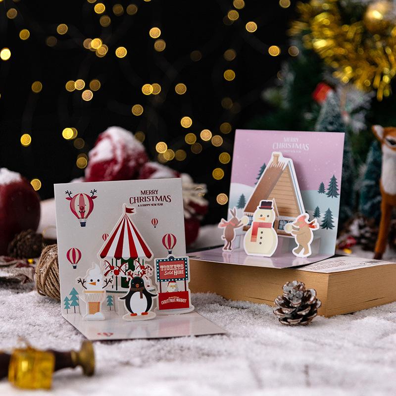 Merry Christmas Greeting Card With Envelope 3D Pop UP Santa Snowman Christmas Tree Friends Family Xmas Gifts Wishes Postcard