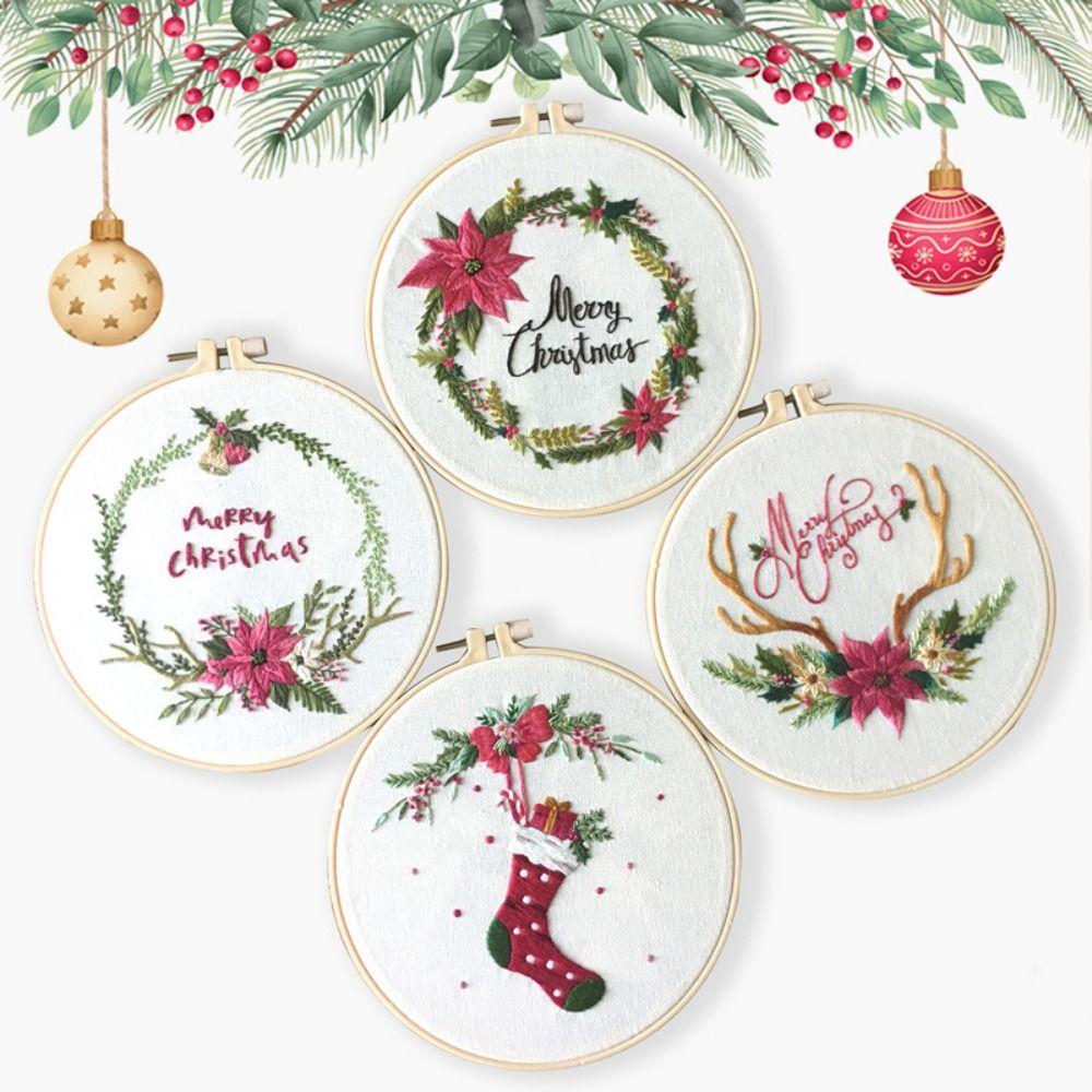 Elk Deer Christmas Embroidery Kit DIY Embroidery Set Home Decor Cross Stitch Set  Adults