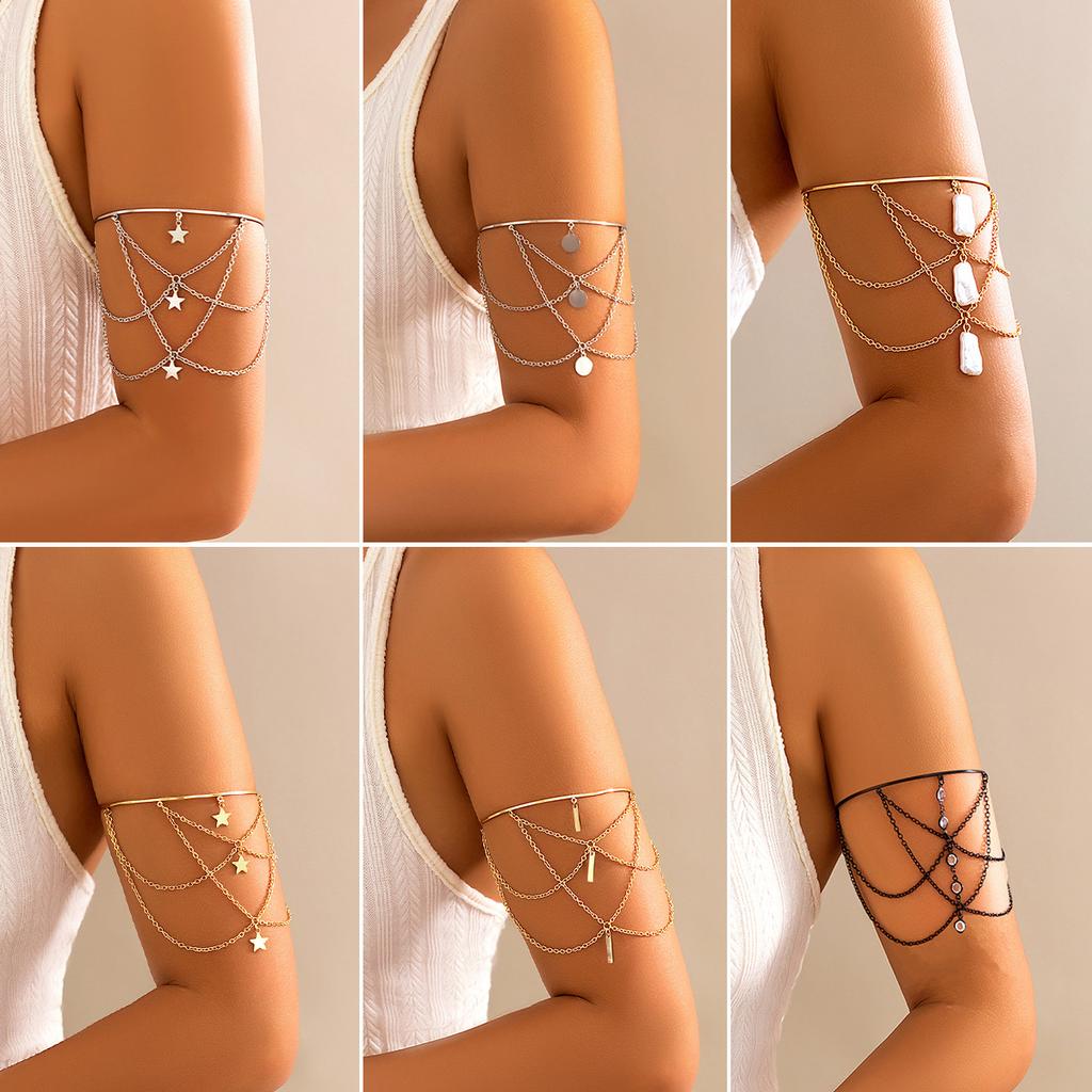 Punk Adjustable Arm Chain Metal Lanyard Tassel Arm Ring Resort Wind Beach Open Arm Bracelet