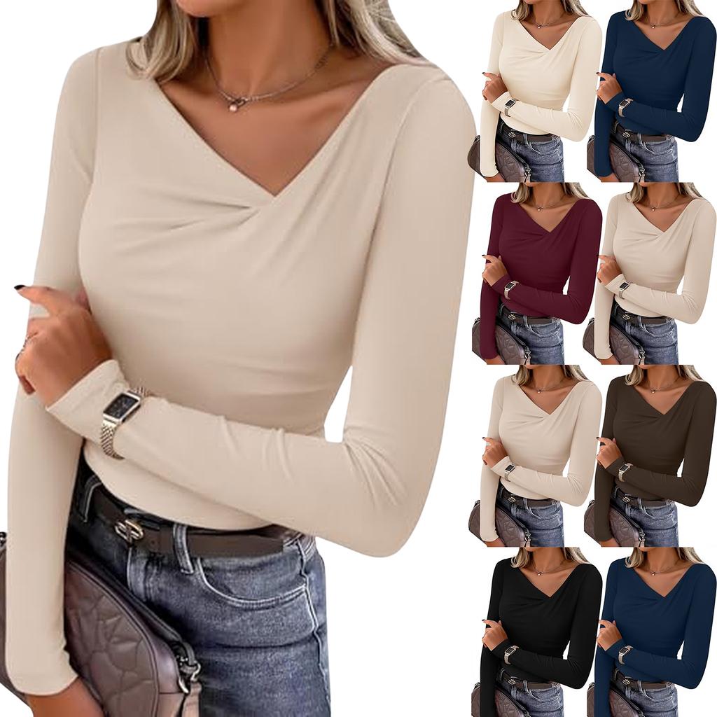 Women's Fashionable Long-sleeved Asymmetrical Collar Fitted Casual Knitted Top
