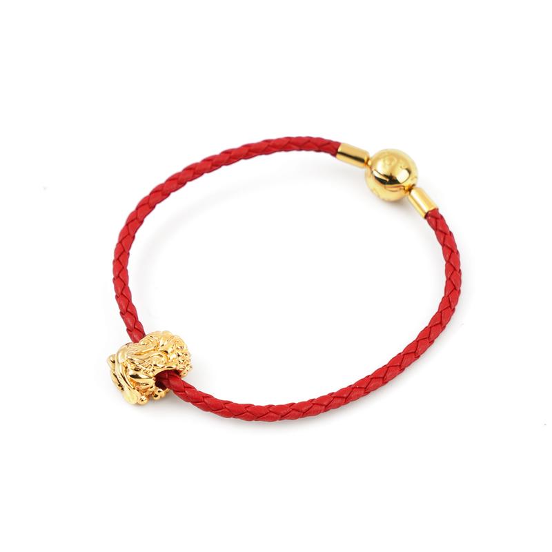 Pandora Series Pixiu charm single circle cow leather, bracelet for women, gold