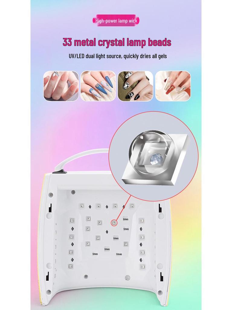 220W Rhinestone Dual Light Nail Lamp: Portable, Quick-Dry, Gel-Curing with No Blackening