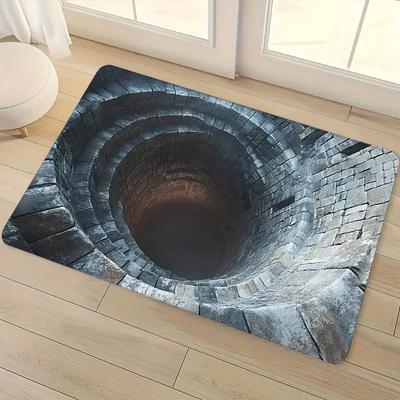 Flannel Printed Deep Hole Rug 3D Brick Tunnel Effect Indoor Mat Ancient Well Theme Home Decoration Unique Design Living Space
