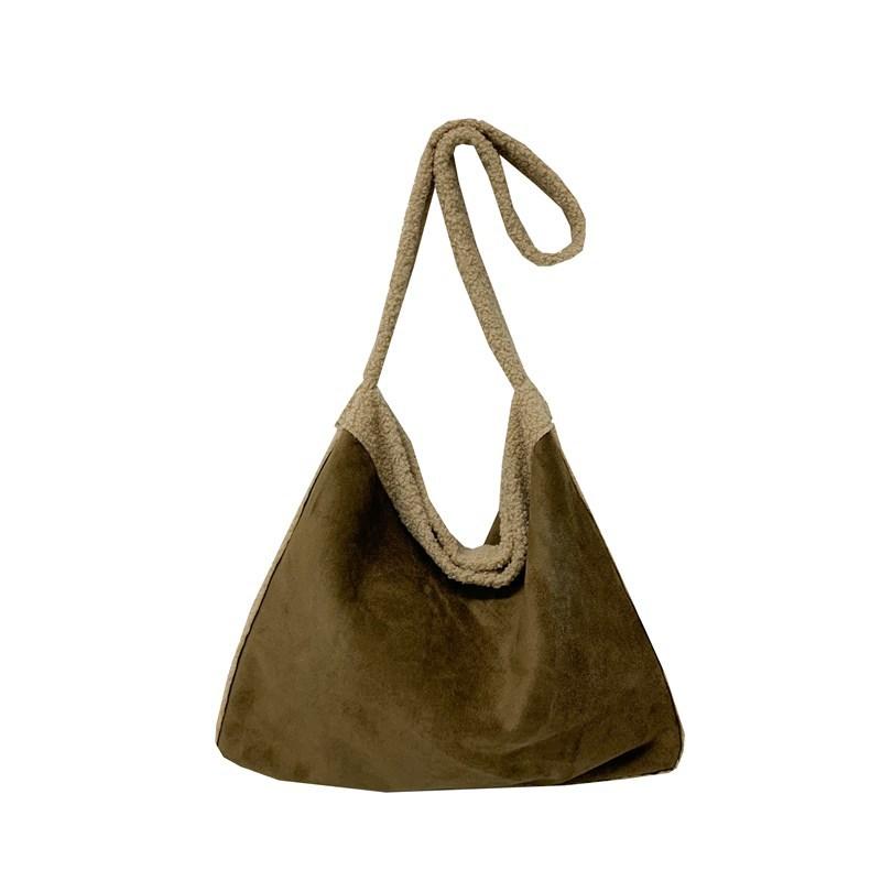 

Модная повседневная сумка-тоут женская 2025 зима новая большая вместительная замшевая сумка на плечо для студенток для учебы женская сумка верблюд