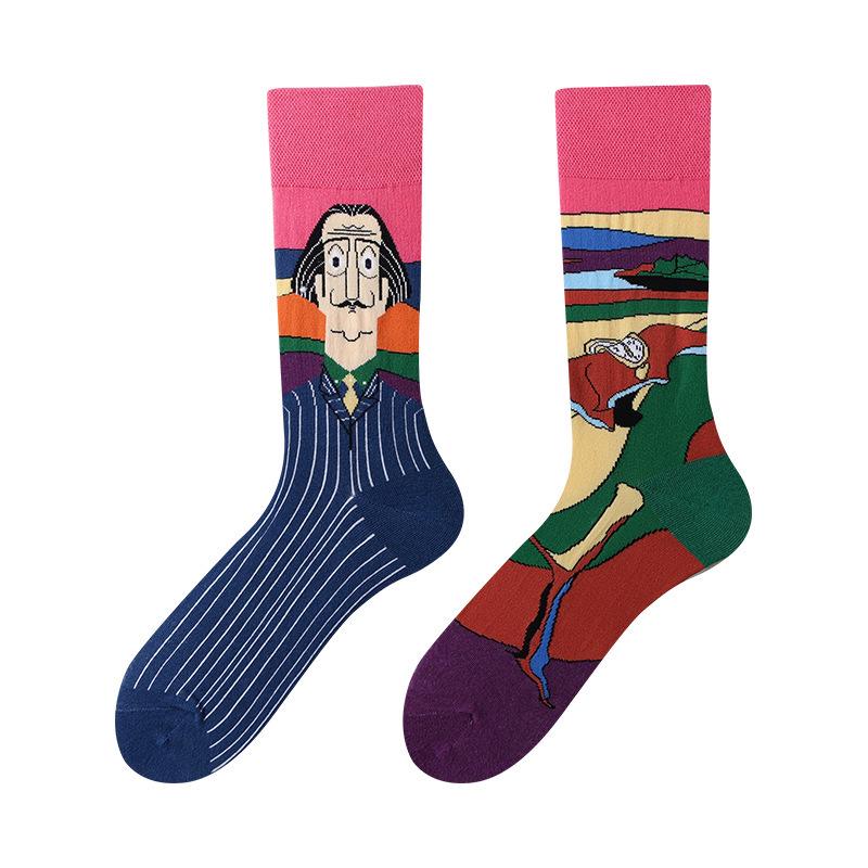 Unisex A/B Style Asymmetrical Cartoon Mid-Calf Cotton Socks