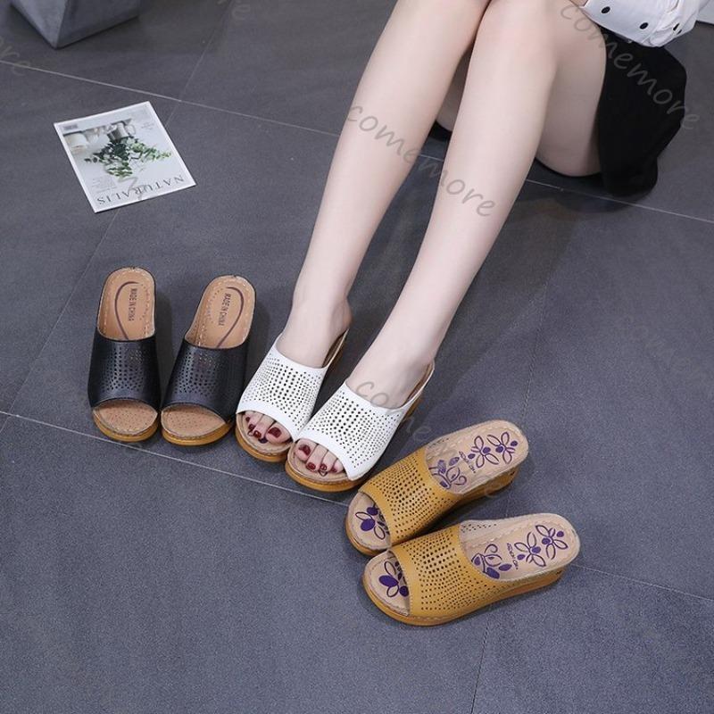 Comemore Summer Women Slippers New Open Toe Retro Breathable Womens Sandals Wedge Slip On Female Women Slides Platform  Footwear