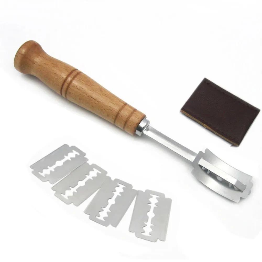 

Wood Bread Cutter French Bread Blades Kitchen Gadgets Wood Long Handle Baking Accessory European Style Curved Arch Toast Knife