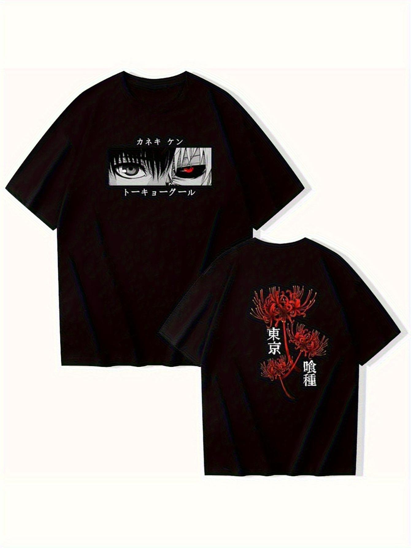 Men S Ghoul Anime Graphic T-Shirt- Casual Tee with Red& White Character Print XL