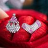 Asymmetrical Santa Stud Earrings, Wishing Socks, Wax-Set Zircon Jewelry, Christmas.