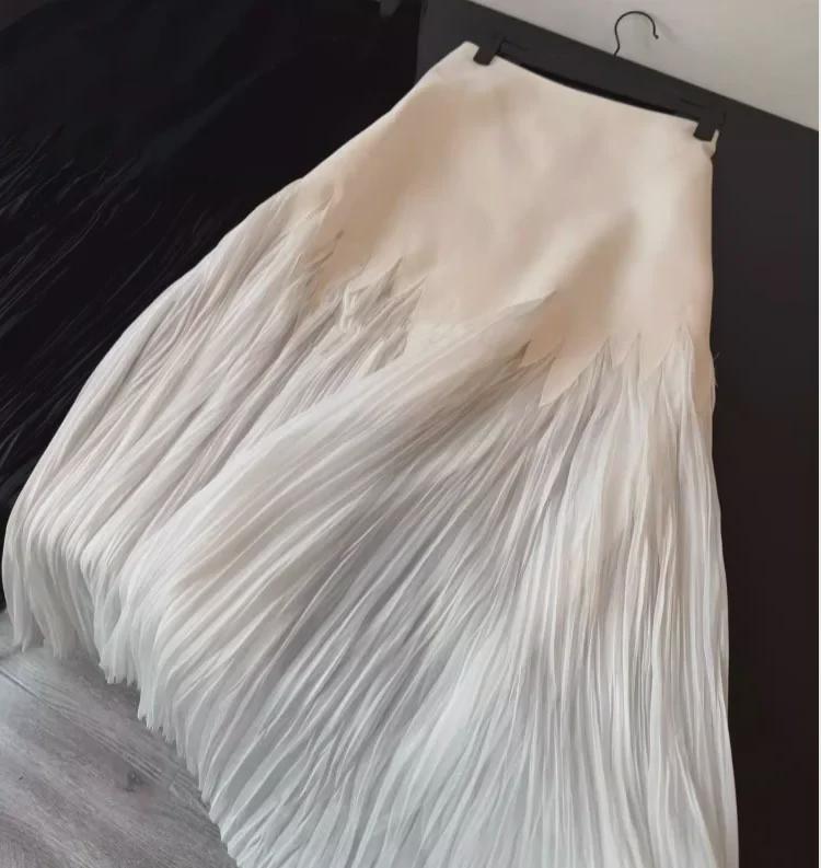 Petal Pleated High Waist Summer Lace Skirt - Elegant, Flowing Maxi for Women