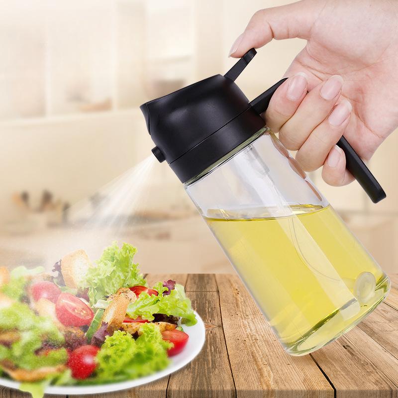 16oz/470ML Glass Oil Dispenser with Automatic Flip Lid 2in1 Kitchen Bottle,Cooking Sprayer,Leak-Proof Design,Oil Spray Bottle