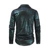 Klubová výkonnostní košile Klopový límec Jednořadý lesklý povrch Catch Attention Party Nightclub Dance Canival Košile Středně dlouhá Cardigan Shirt