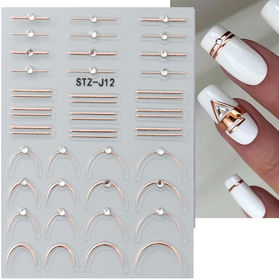 Strass 3D Linee Ondulate Argentate Adesivi per Unghie Decalcomanie Striscia Pizzo Perla Decorazioni per Nail Art Autoadesivi Gel Slider Manicure