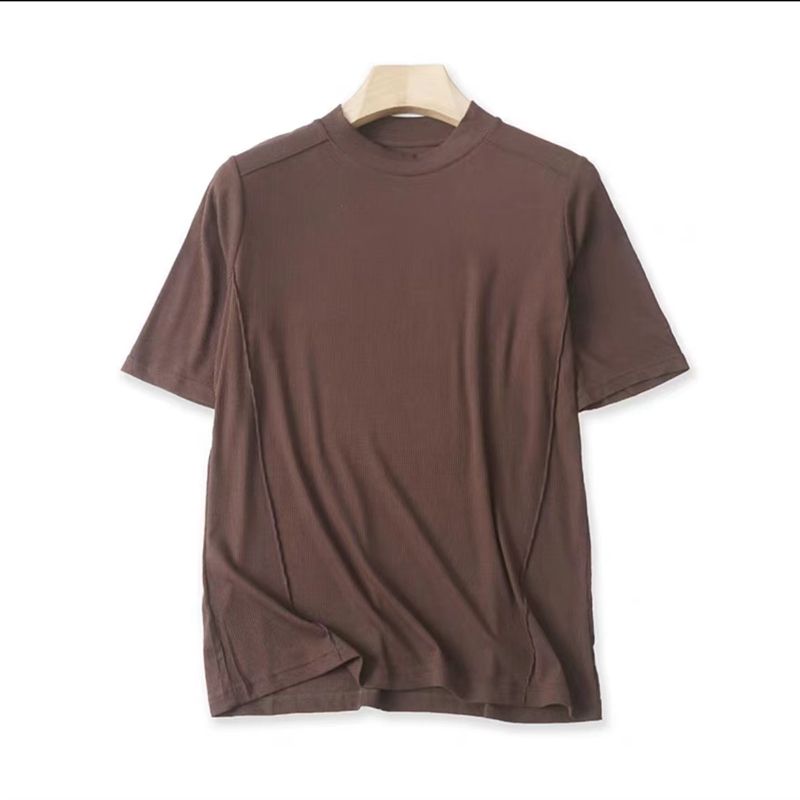 

Ice Silk Stand Collar Short Sleeve T-shirt Summer New Arrival Stretch Slim Looking T-shirt Loose Casual Women s Tops 08414 Curry Green L