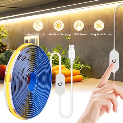 DC 5V COB USB LED Cabinet Light Touch Dimmable TV Backlight Tape LED Strip Lights for Wardrobe Stairs Kitchen Bedroom Decoration