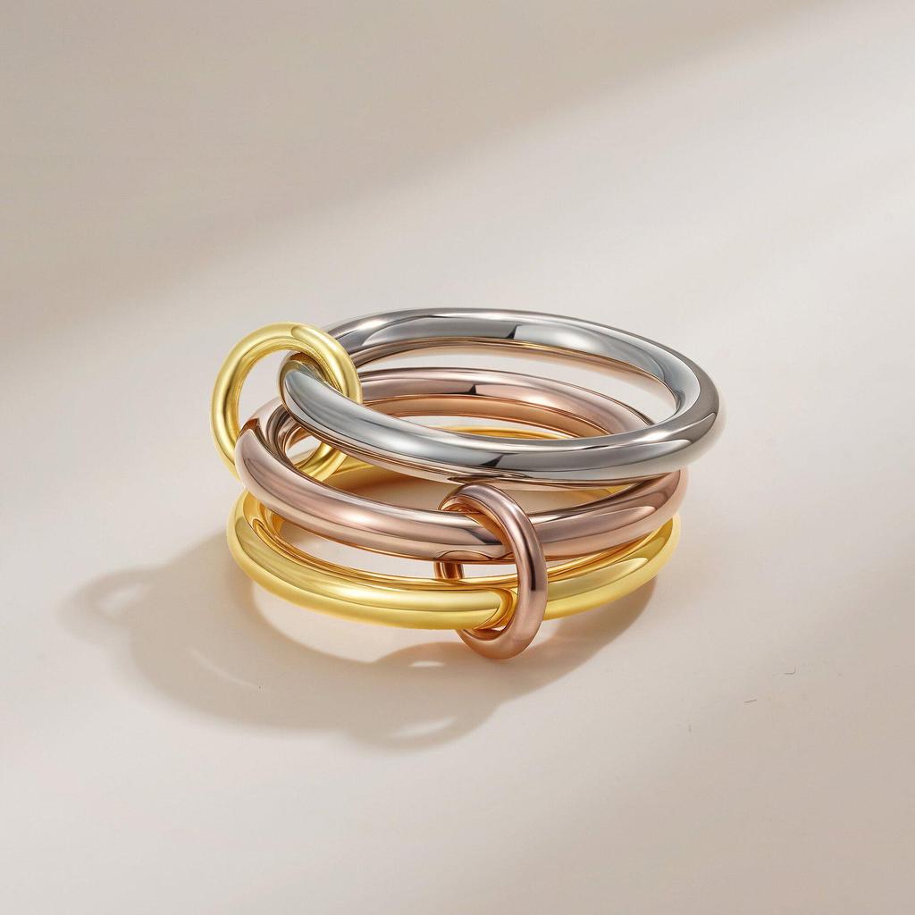 Interlocking Zirconia Two-Tone Diamond Ring, Multi-Element Plain Band