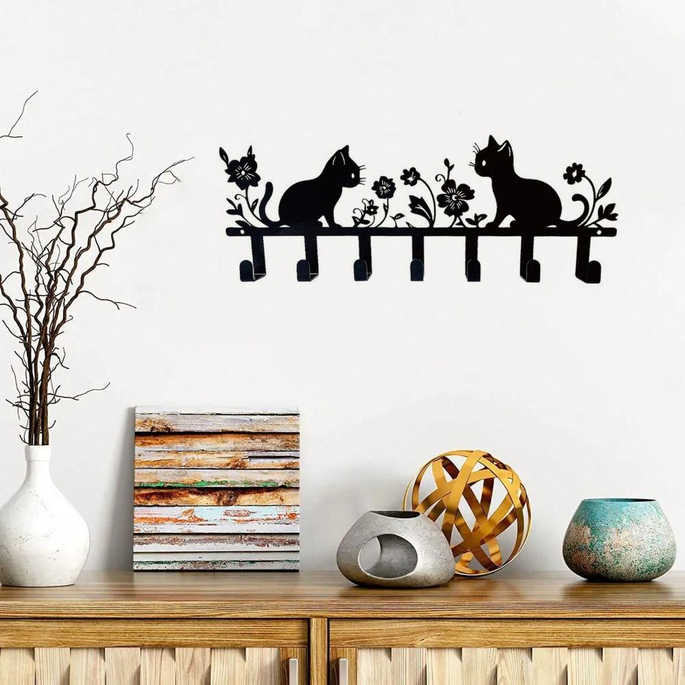 Metal Wall Hook Decorative Key Holder Cute Cat Flower Keychain Lacquered Finish Easy Install