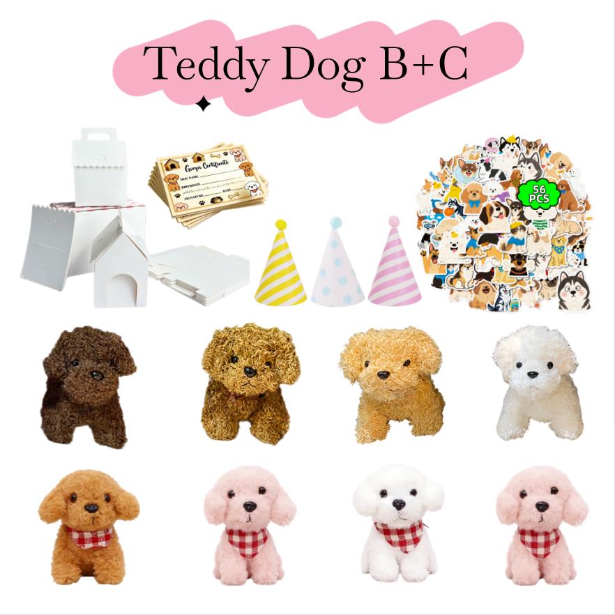 8-24Set Teddy Dogs DIY Adopt A Puppy Party Favors Mini Plush Puppy Stuffed Dogs with House and Stickers for Birthday Party Gifts