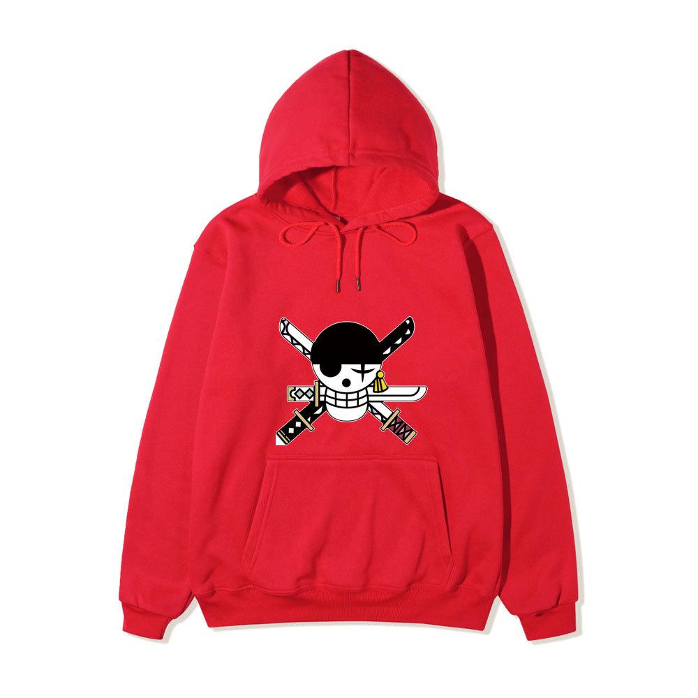 Anime One Piece Roronoa Zoro Hoodie, Pirate Logo Front Print Pullover Sweatshirt Long Sleeve Streetwear for Men Women