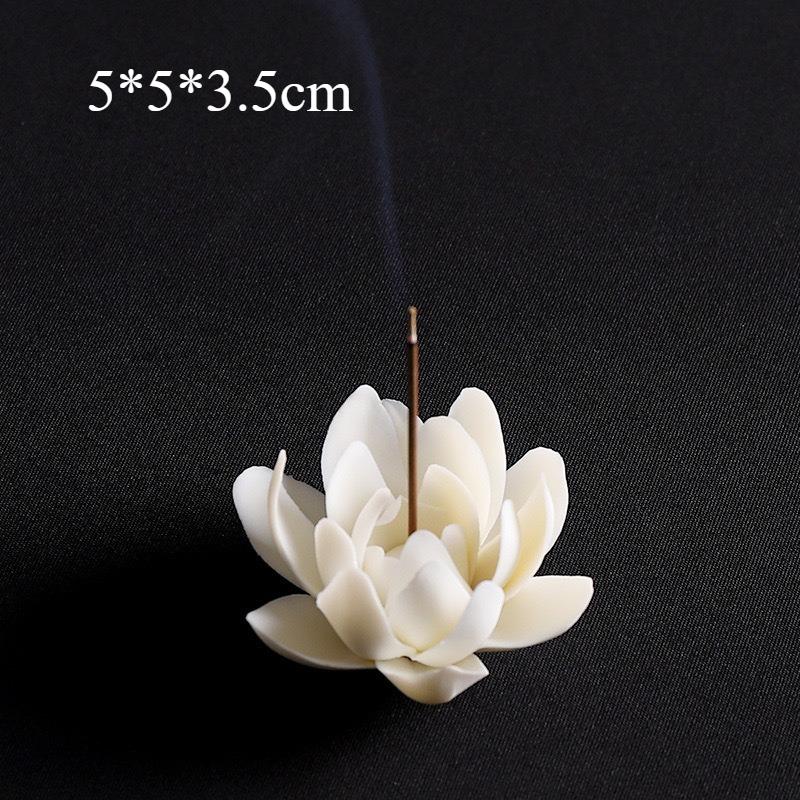 Lotus Incense Burner, Small Ceramic Handmade Water Lily Censer for Stick Incense, Home Altar Decor