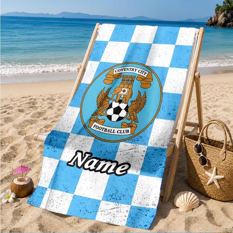 Custom Name Beach Towel Coventry Football Club Crest Microfiber Beach Towel, Lightweight for Summer Travel, Swimming Pool Fan Birthday Gift