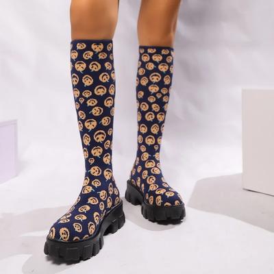 Fashion Brand Female Shoes 2024 Autumn Street Fashion Women's Knitted Stretch Boots Casual and Versatile High Boots Botas De Mujer