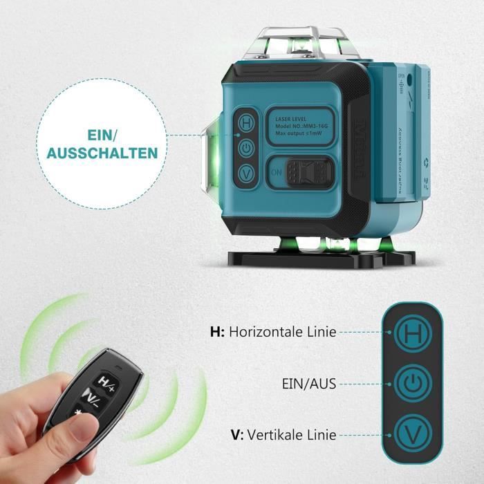 Niveau Laser - Bogseth - 4x360° - Autonivelant - Sans Fil - Mode Manuel