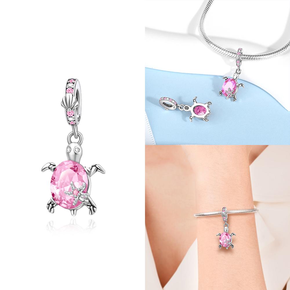 Authentic Murano Blue Turtle Pink Glass Bead Charms Compatible With Bracelets Charm Bead Charms Copper Jewellery Making Diy Anniversary Gift