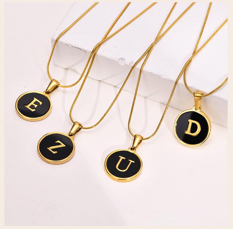 Charms Letter Initial Pendant Necklace Women , Stainless Steel Square And Round Alphabet Collar Jewelry Chrismas Gift