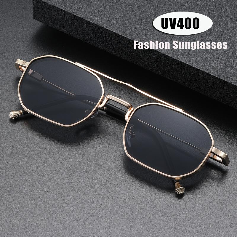 New Trendy Fashion Metal Double-Bridge Sunglasses Premium Business Square-Frame UV-Protective Eyewear Classic Driving Shades