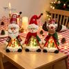 Plush Santa Claus Figurines Lighted Christmas Doll Decoration, Cute Claus/Snowman/Reindeer Figurine with Table Decorations Warm LED Light for Tabletop