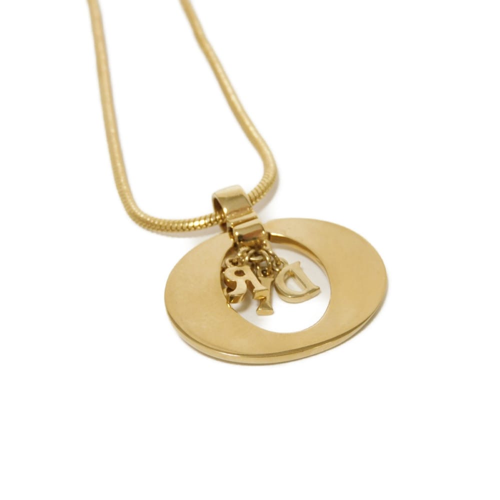 Used 10656 Oval Logo Pendant 7984 Gold Plated Charm Snake Chain Vintage CD Plated Gold Unisex from Japan AUTHENTIC