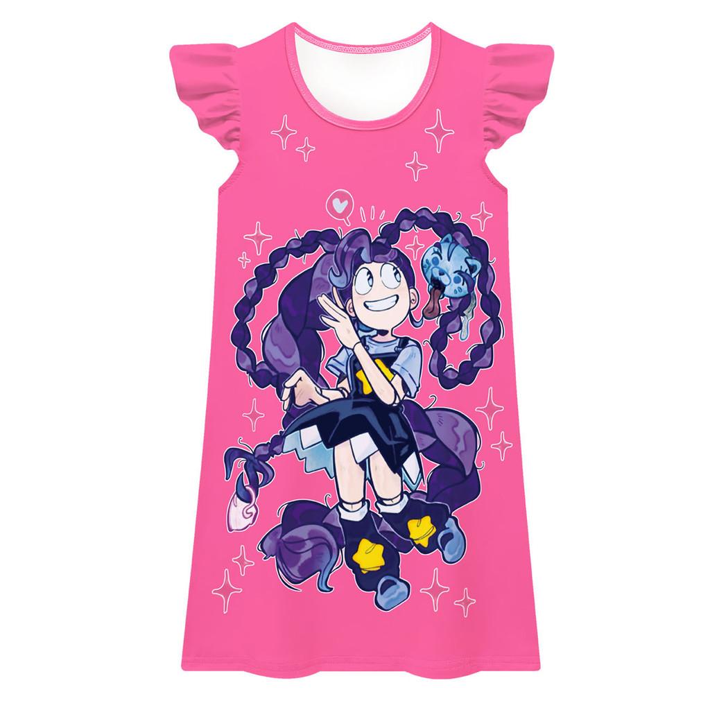 83053 Kids Girls Lily Lovebraids Print Short Sleeves Round Neck Dress 100cm