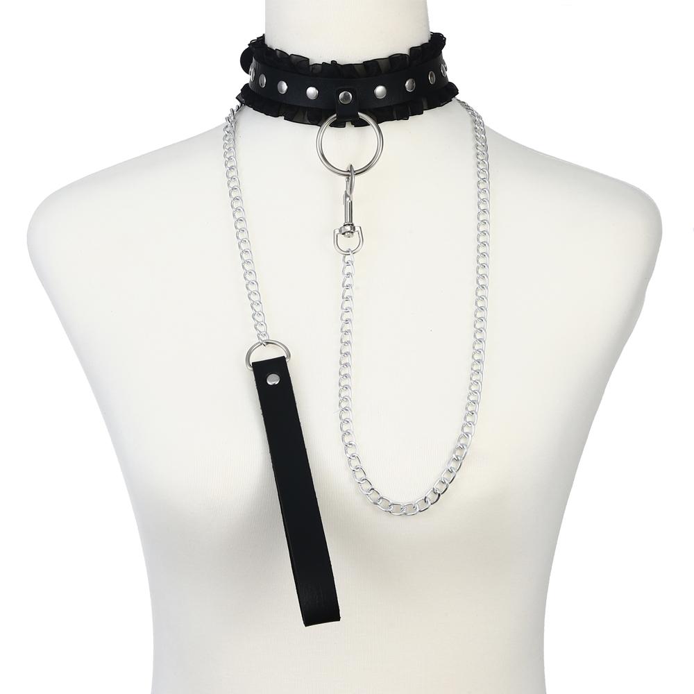 Chain Leash Choker Collar for Women Alt Fashion Leather Chocker Sexy Costume Jewelry Halloween Cosplay Accessories