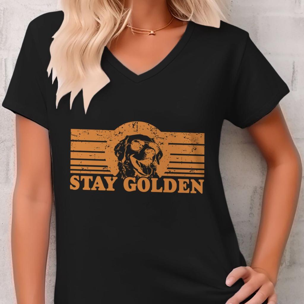 Stay Golden Shirts for Women Funny Golden Retriever Tshirt Dog Lover Gift Vneck Casual Tops Golden Dog Mom Harajuku Tops Tees