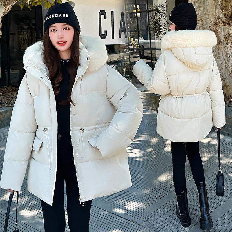 Waist Down Cotton Clothes Women's Long Thickened Warm Big Fur Neck Cotton-padded Clothes Jacket Tide