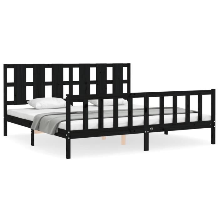 VidaXL Bed Frame with Headboard Black 200x200 Cm Solid Wood 3192255