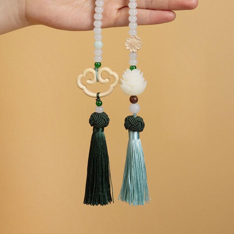 Luxury Car Pendant Auto Lucky Ornament Rearview Mirror Hanging Lotus Chinese Knot Bodhi Pendant Creative Car Supplies
