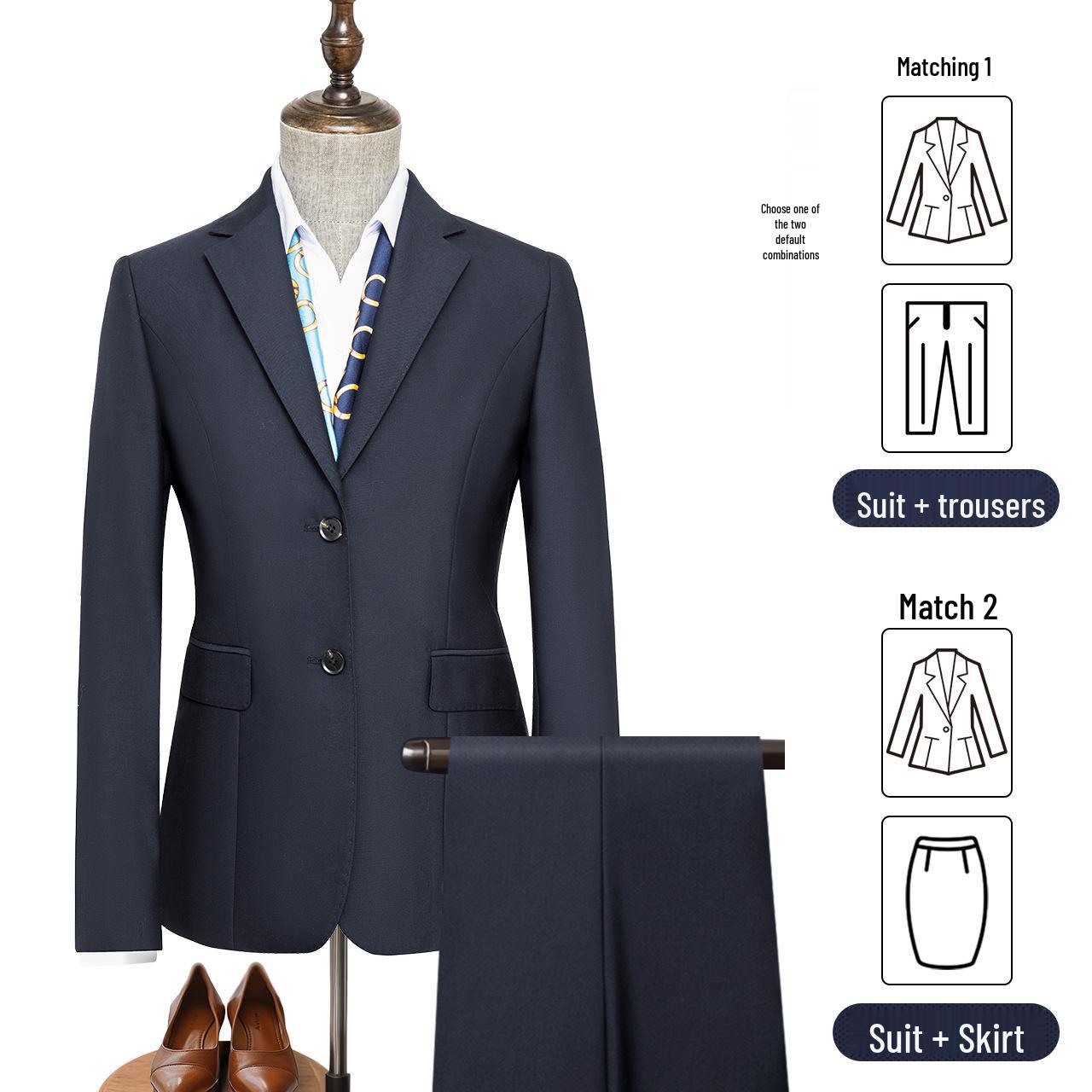 

Женский шерстяной костюм темно-синего цвета - 70% шерсти, антистатичный, идеально подходит для мужчин и женщин, работающих в офисах. 160/86