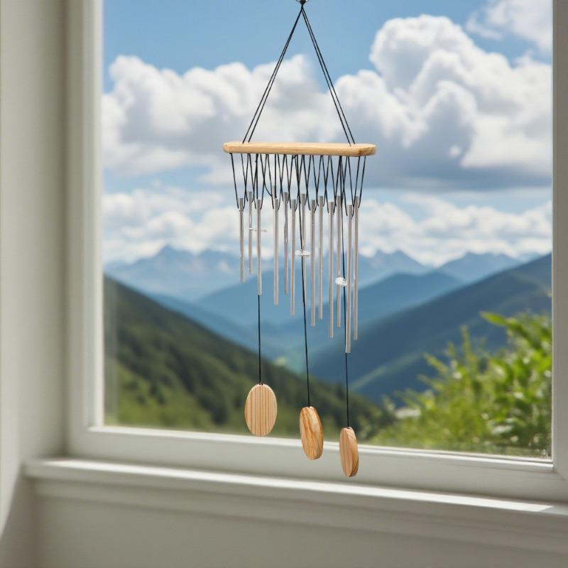 Simple Style Wooden Wind Chime with Metal Tubes Outdoor Indoor Hanging Decor