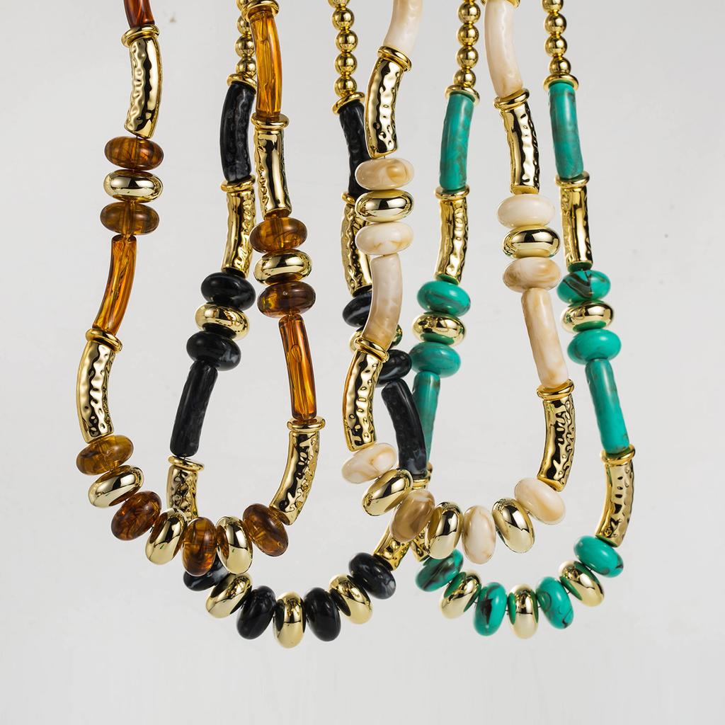 Personalized Retro Geometric Alloy Acrylic Necklace, Fashionable Exaggerated Color Matching Beaded Collarbone Chain