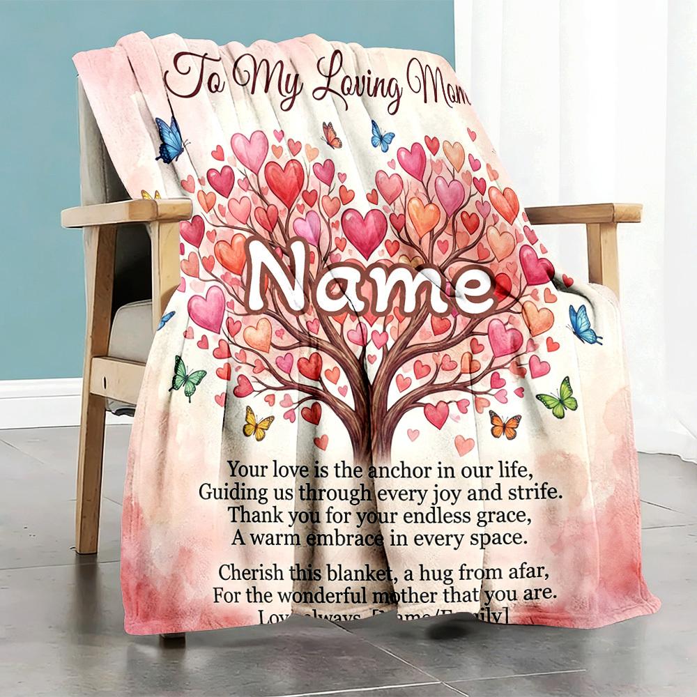Home Customize Your Name Customize Your Name Blankets Love Mom Heart Tree Butterflies Cozy Soft Lightweight Allseason Multipurpose Customize Your Name