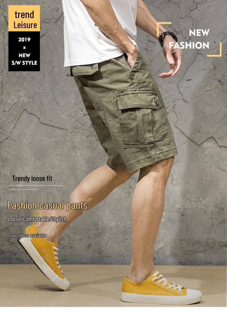 Pantaloncini Cargo Casual da Uomo a Vestibilità Larga con Tasche Multiple - Lunghezza Media, alla Moda, Stile a Cinque Punti