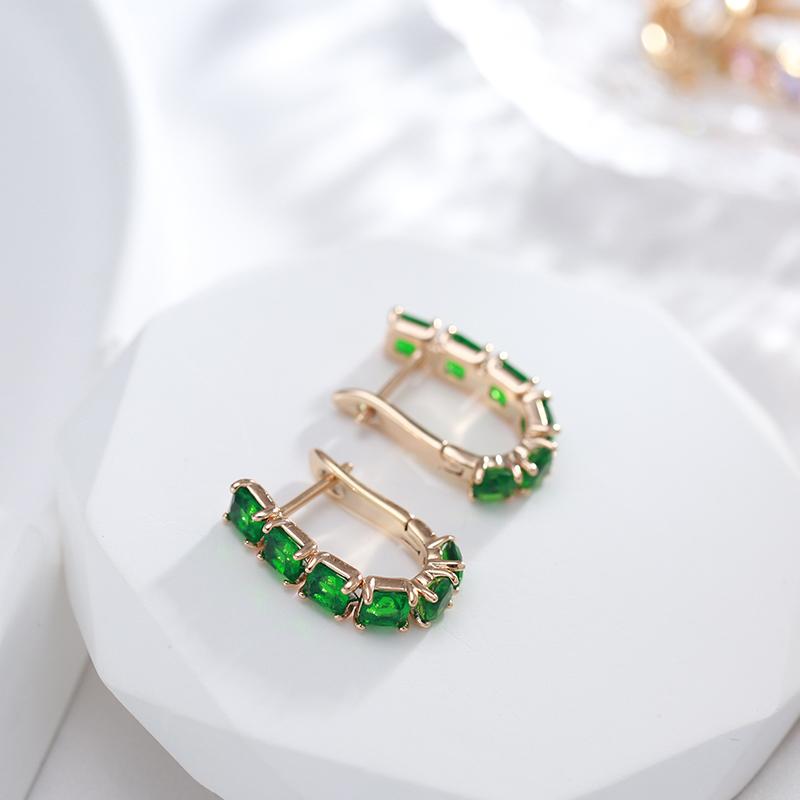 New Emerald Square Cut Zircon Drop Earrings For Women Luxury Natural Zircon With  Rose Gold Earrings Wedding Jewelry