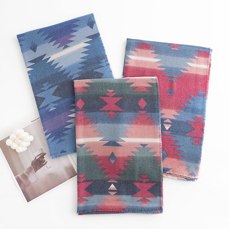 Winter New Pattern Imitation Cashmere Scarf Literary Retro Scarf Women's Warm Cashmere Feel Scarf Versatile Shawl