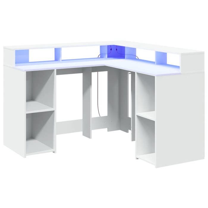 VidaXL Bureau avec lumières LED blanc 130x130x91 cm bois d'ingénierie, bureau d'ordinateur, bureau d'écriture, meuble de 3309447