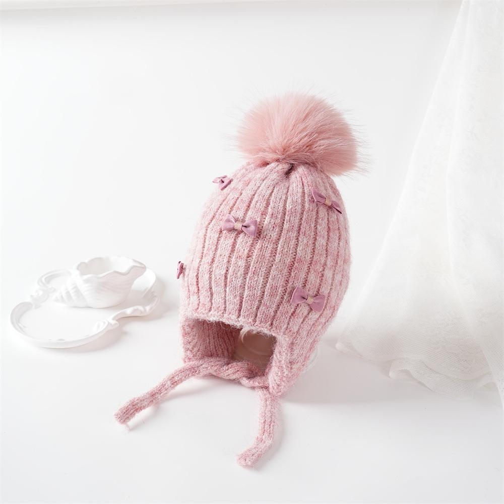 Ears Protection Kids Bonnet Hat Pompom Bows Girl Cap Cute Ears Protection Hat  Autumn