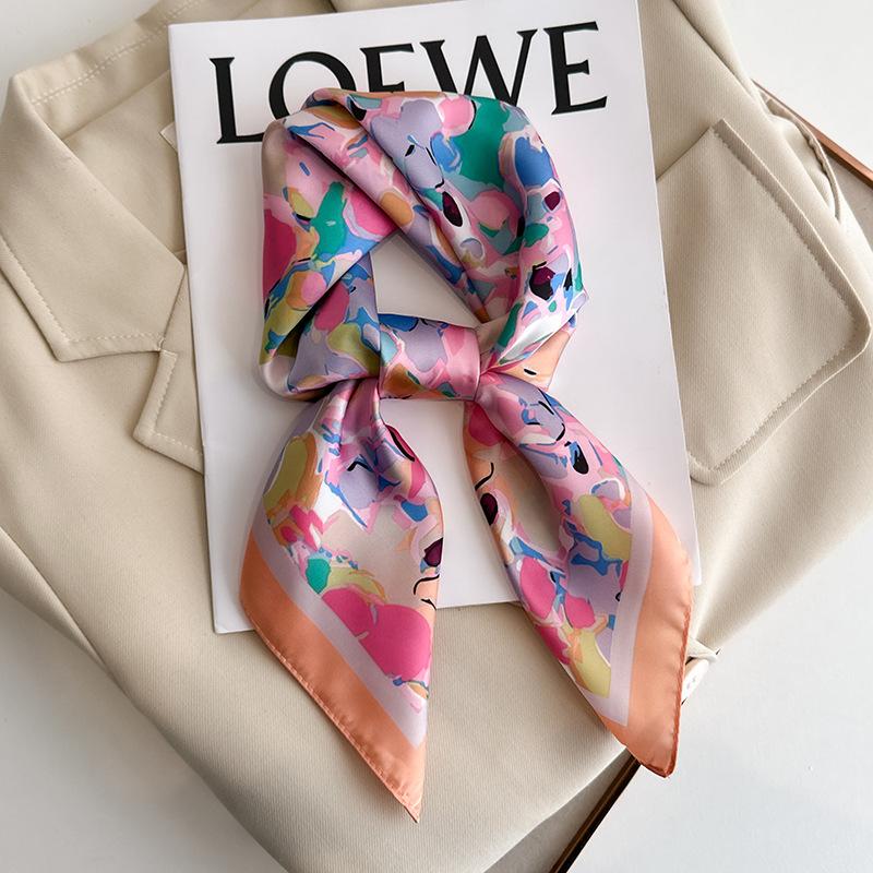 

68cm Color Dot Jump Printed Scarf Women s Spring and Summer Thin Imitation Silk Scarf Fresh and Versatile Headscarf Shawl хаки